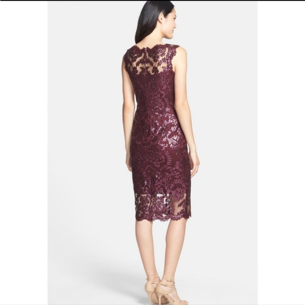 Sequined Burgandy/Cabernet Tadashi Shoji Illusion Dress Size 4 - Picture 2 of 9
